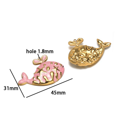 Fashion Whale Charm 18k Gold Plated Stainless Steel Enamel Mermaid Tail Zircon Pendant for DIY Necklace Jewelry Making