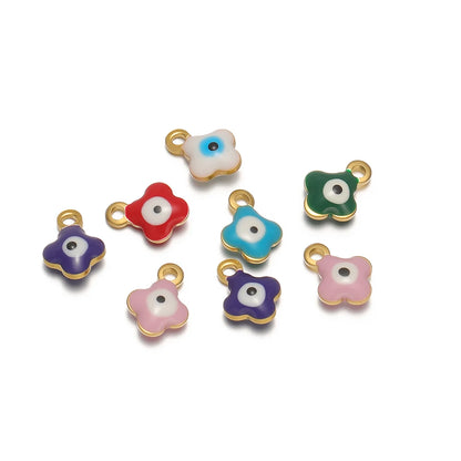 20pcs/bag 18k Gold Plated Stainless Steel Enamel Flower Eye Charm Pendant for Handmade Necklace Jewelry Making