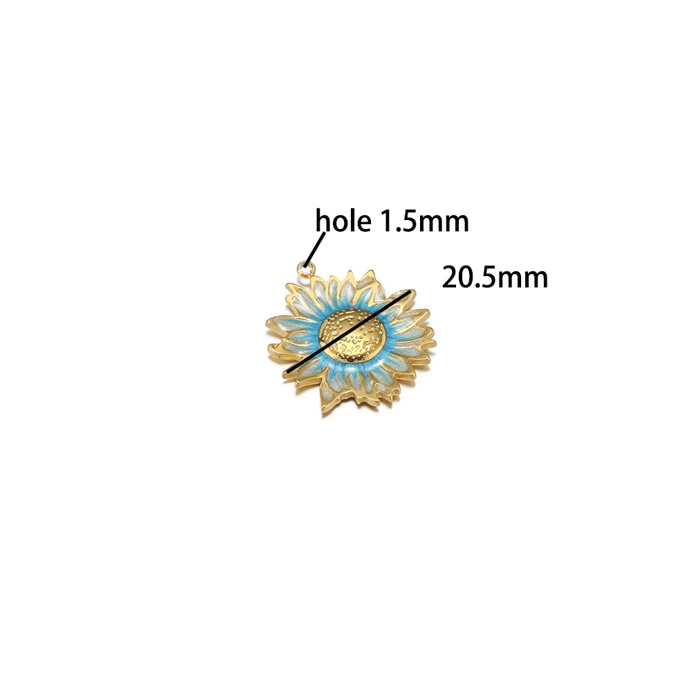 Diy Handmade Jewelry Accessories Stainless Steel 18k Gold  Enamel Sunflower Charms Pendant for Jewelry Earrings Necklace Making