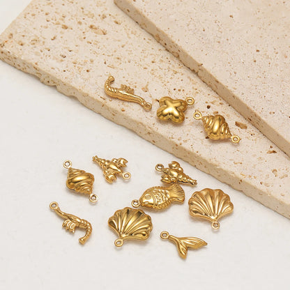 20pcs/bag Stainless Steel 18k Gold Plated Hollow Starfish Lobster Fish Shell Charms Pendant for DIY Jewelry Necklace Making