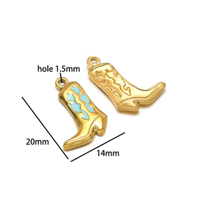 Vintage DIY 18k Gold Plated Stainless Steel Oil Dropping Shoes Boot Charm Pendant for Women Necklace Jewelry Making