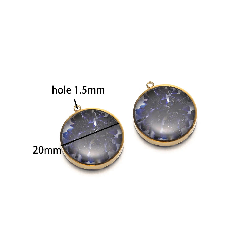 Stainless Steel 18k Gold Plated Oil Drop Round Transparent Mirror Painting Crystal Charm Pendant for Jewelry Necklace Making