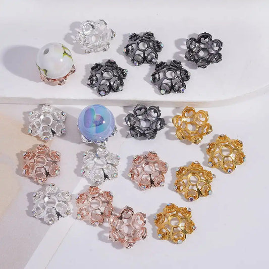 Bling Lotus Flower Metal Bead Caps with AB Rhinestones 18MM (Fits 16MM 20MM Beads) Model S-00070 for DIY Jewelry Making