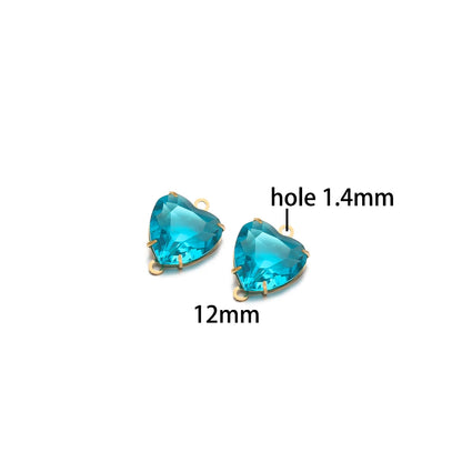 12mm Stainless Steel Gold Plated Double Hole Love Heart Crystal Charm Pendant for Jewelry Necklace Making Jewelry Accessories