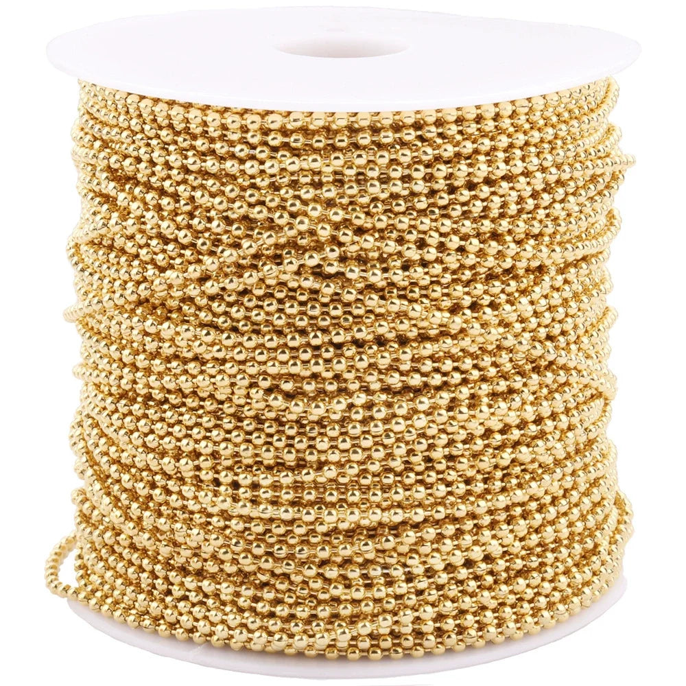 B339 High Quality 18k Gold Plating Stainless Steel Chain Bead Round Necklace Jewelry Chain Component Diy
