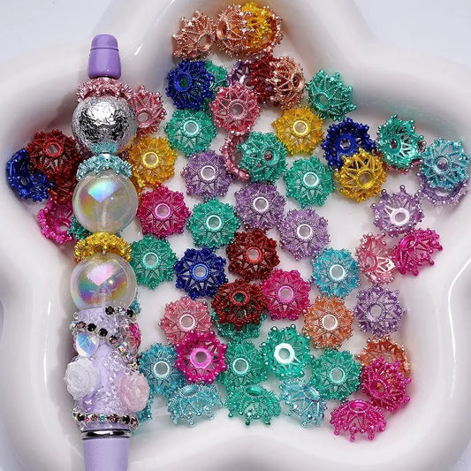 Wholesale-In-Stock Solid Color Acrylic Crown Bead Caps Cages for Bulk DIY Jewelry Findings & Craft Kit Filling