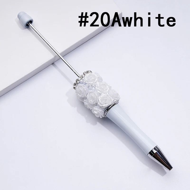 Rose Flower Pearl Crystal Rhinestone Chain Ballpoint Pen Solid Color Gift Bulk