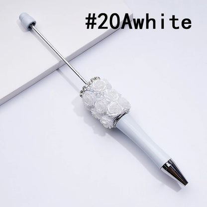 Rose Flower Pearl Crystal Rhinestone Chain Ballpoint Pen Solid Color Gift Bulk