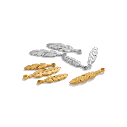 18K Real Gold Plated Stainless Steel Non Tarnish Charm Handmade Small Feather Pendant Charms for Necklace Making