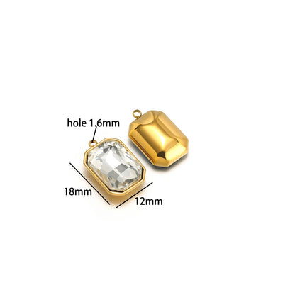 Zircon Pendants Stainless Steel Gold Plated Square Crystal Stone Charm Pendant for DIY Jewelry Necklace Making
