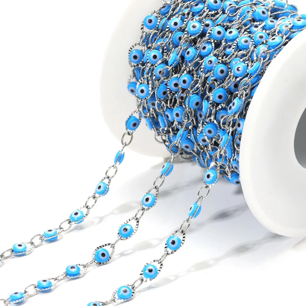 D167 Waterproof Vacuum Stainless Steel Roller Chain Lucky Eye Enamel Connector Chains Luxury for Necklace Bracelet Men