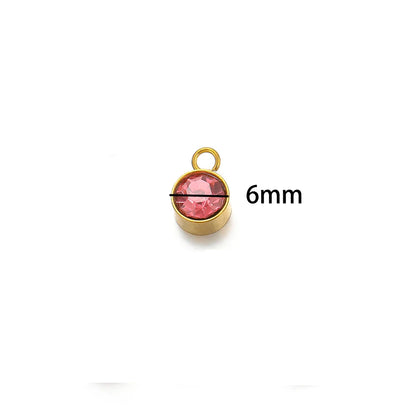 Wholesale 304 Stainless Steel 18k Gold Plated Birthstone Pendant 6mm Colorful Zircon for DIY Jewelry Necklace Making Accessories