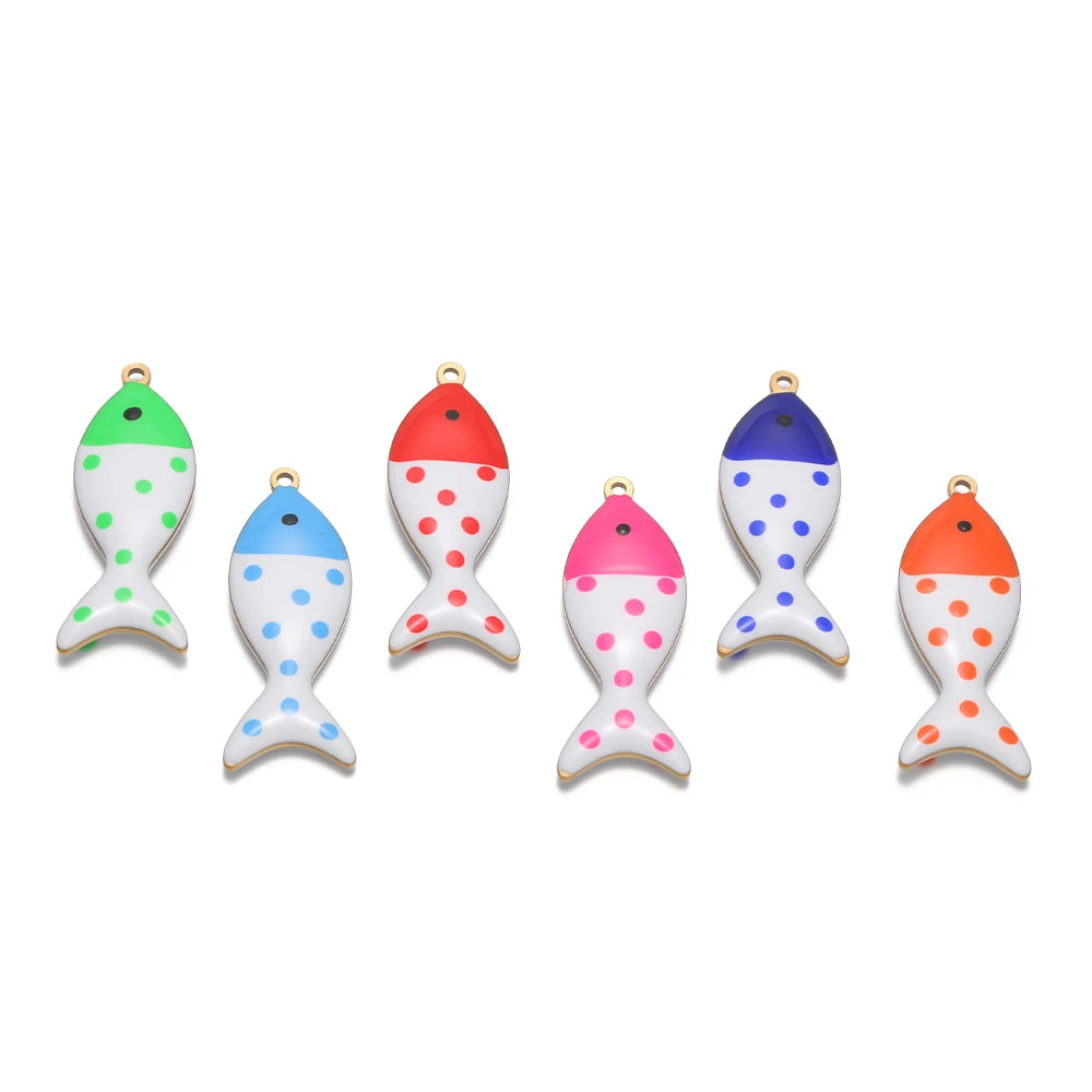 Wholesale 18k Gold Plated Stainless Steel Enamel Fish Charm Pendant for Jewelry Necklace Making Accessories