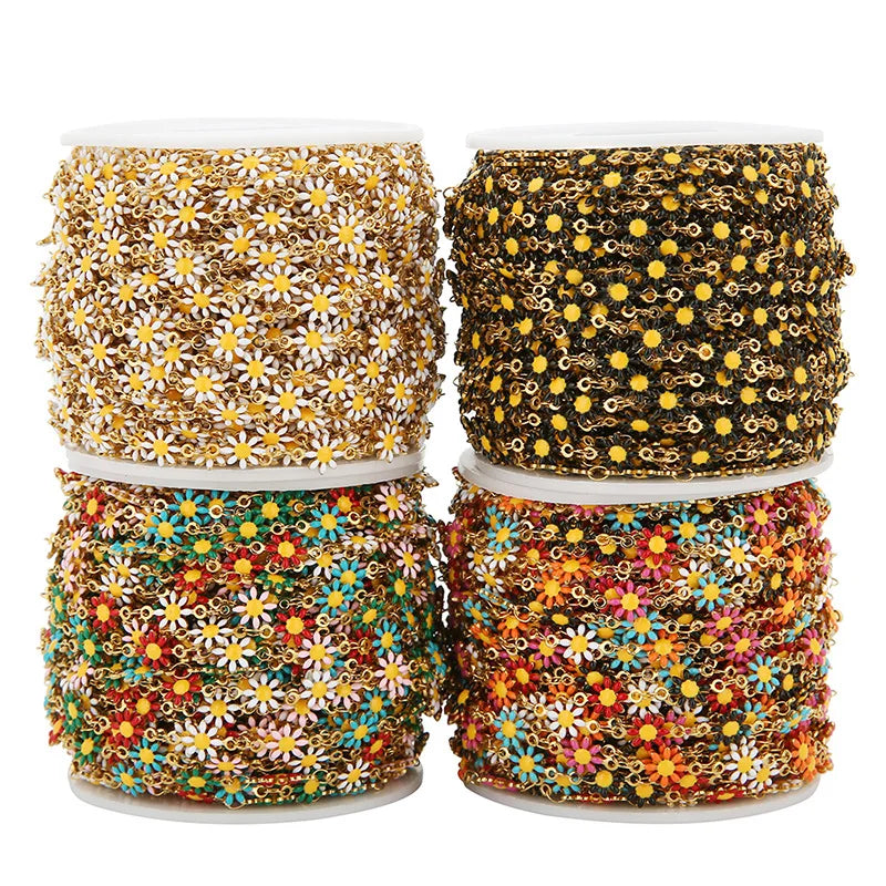 A1186 Colorful Stainless Steel Daisy Chain 18k Gold Plated Enamel Chain Jewelry Accessory Wholesale