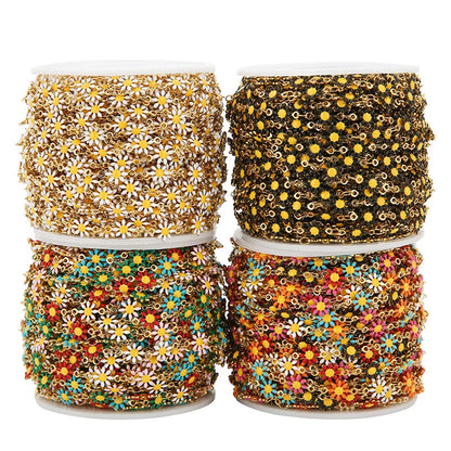 A1186 Colorful Stainless Steel Daisy Chain 18k Gold Plated Enamel Chain Jewelry Accessory Wholesale