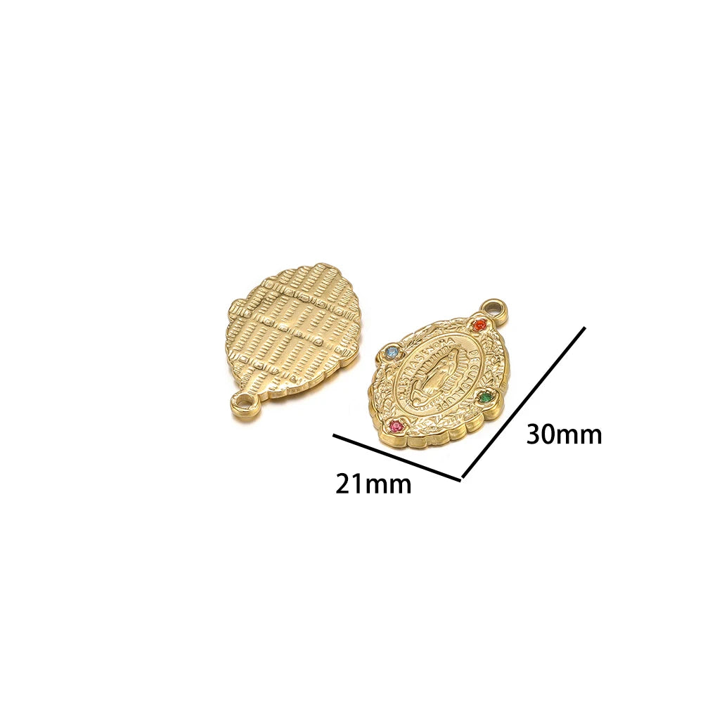 DIY Colorful Zircon Stainless Steel Gold Plated Charm Round Moon Zircon Charm Pendants for DIY Jewelry Necklace Making