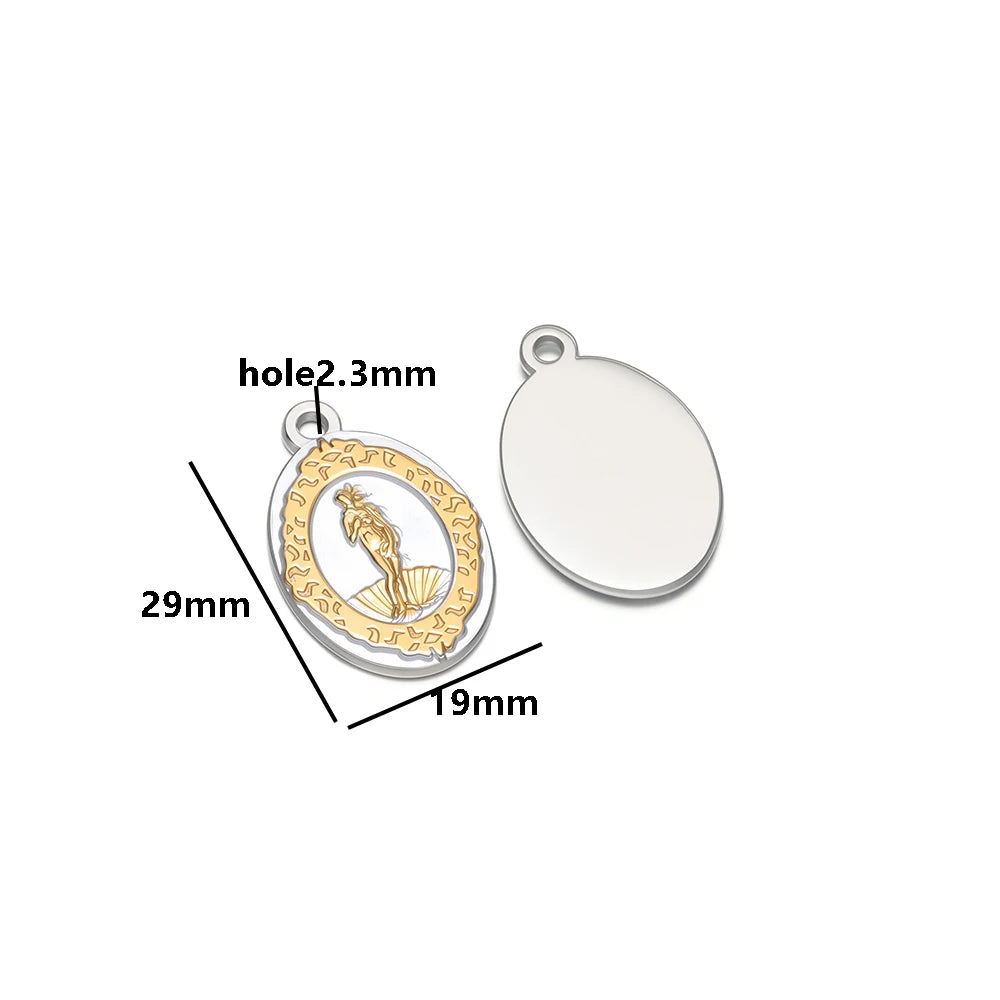 Vintage Stainless Steel 18k Gold Plated Religious Virgin Mary Figure Oval Charms Pendant for DIY Jewelry Necklace Making