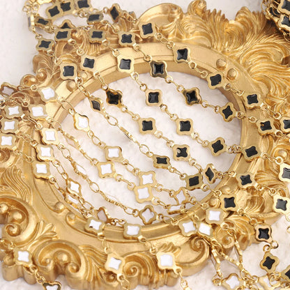D480 Wholesale Fashion Jewelry Double-Sided Four-Leaf Clover Chains 18k Gold Stainless Steel Bulk Enamel Chains