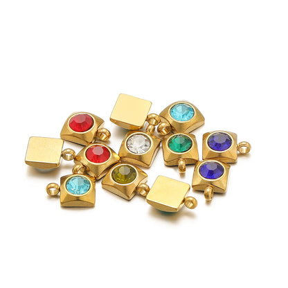 20pcs/bag Stainless Steel 18K Gold Plated 6mm Square Zircon Charms Pendant for DIY Jewelry Necklace Making Jewelry Findings