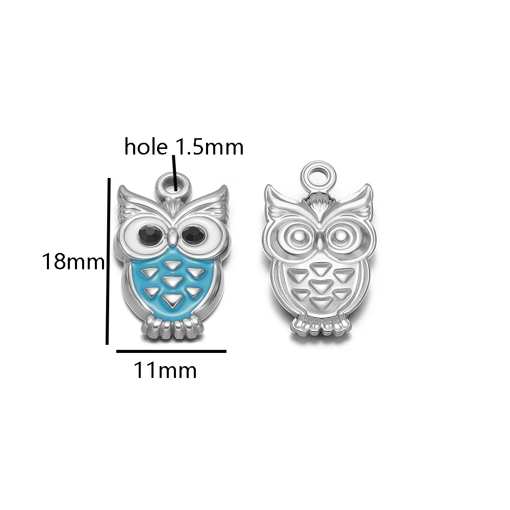 New Trendy Stainless Steel 18k Gold Plated Enamel Owl Charms Pendant for Diy Jewelry Necklace Making