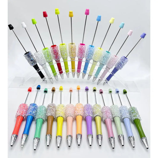 Rhinestone Beads for Beadable Ballpoint Pens, Half Diamond Shape Acrylic Gems in Solid Color Mix for DIY Craft Supplies