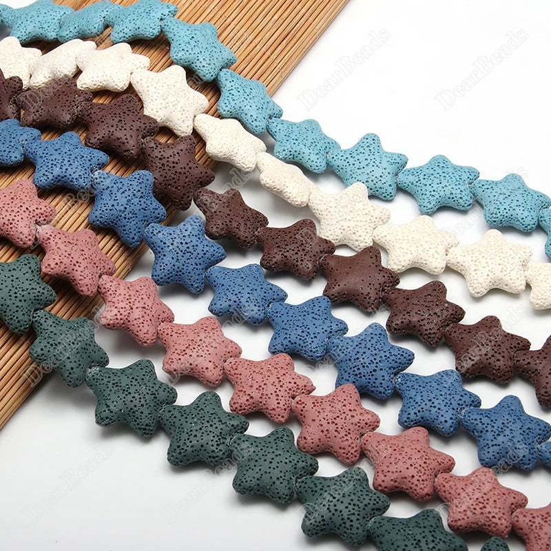 Wholesale Good Quality Many Colors Pink Blue Green Star Shape Volcanic Rock Lava Stone Beads for Jewelry Making 23mm