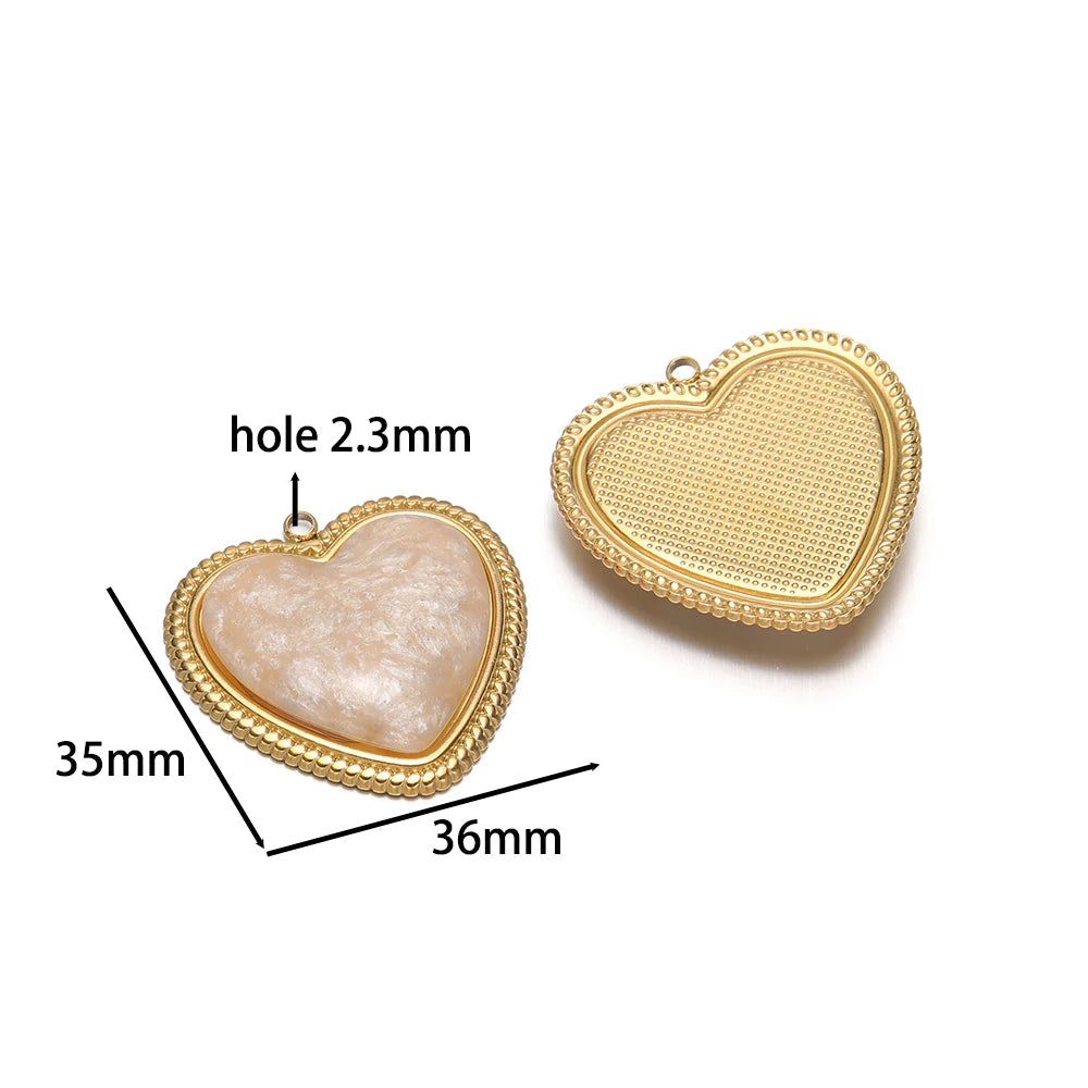 Trendy  Stainless Steel 18k Gold Plated Enamel Big Heart Charm Pendant for Diy Jewelry Making Wholesale