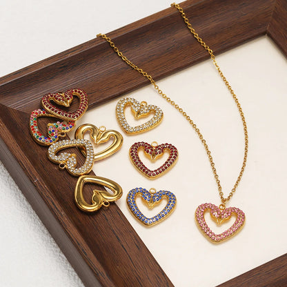Wholesale Stainless Steel Gold Plated Two Snakes Colored Zircon Hollow Heart Charm Pendant for Necklace Jewelry Making