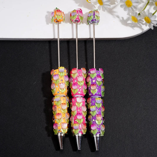 Fine Glitter Tulip Fluorescent Colored Clay Beadable Ballpoint Pen With Diamonds for School Graduation Gifts Wholesale