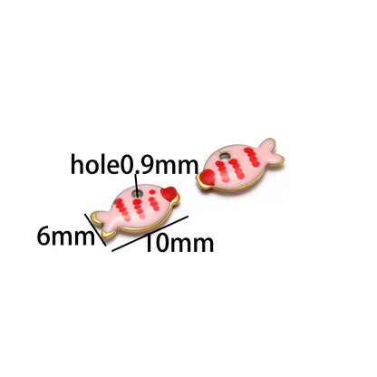 Children's 18k Gold Plated Stainless Steel Enamel Fish Charm Pendant for DIY Necklace Jewelry Making Jewelry Findings