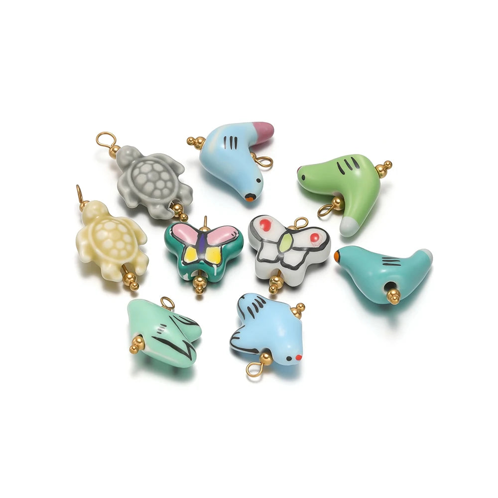 New Design DIY Jewelry Accessories Stainless Steel Ceramic Peace dove Tortoise butterfly Charm Pendant for Jewelry Making