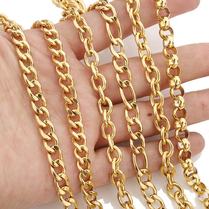 E385 Hot PVD Plated Cuban Chain Gold Silver Thunk Chain Permanent Stainless Steel Chain for Diy