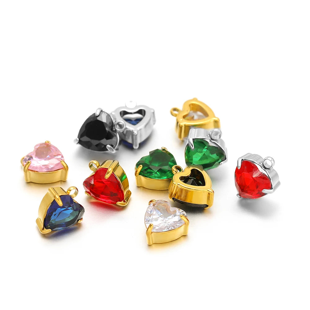 Fashion DIY Jewelry Findings 18k Gold Plated Stainless Steel  Heart  Zircon Charm Pendant for Jewelry Making Accessories