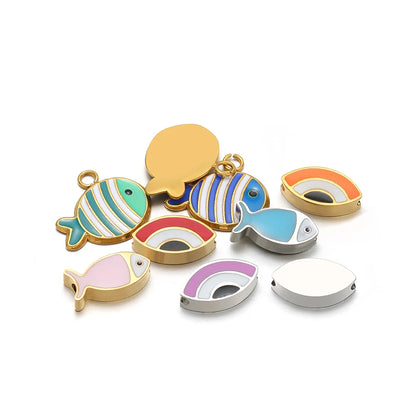 New Trend Stainless Steel Gold Plated Dripping Oil Eyes Enamel Small Fish Charm Pendant for Jewelry Making Wholesale
