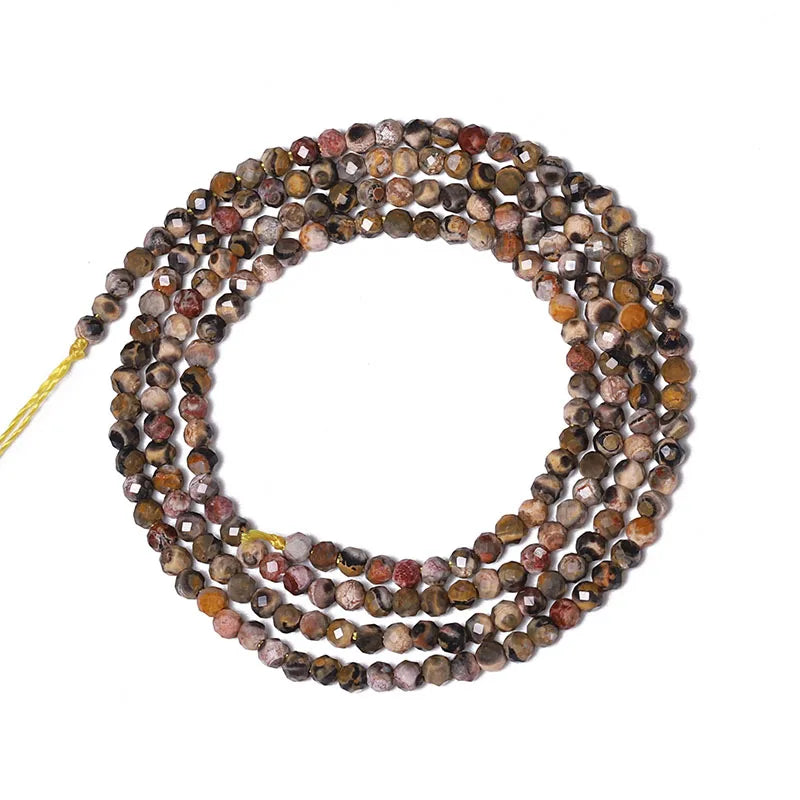 Natural Leopard Skin Jasper Faceted Gemstone Beads Round Loose Stones for DIY Jewelry Necklace Bracelet Making 2mm 3mm 4mm 38cm