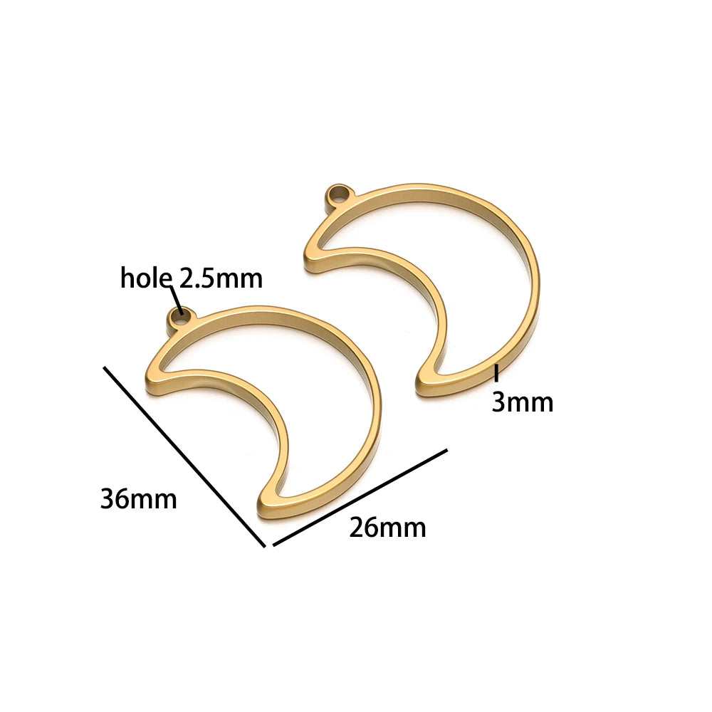 304 Stainless Steel 18k Gold Plated Rhombus Heart Moon Square Charm Pendant for DIY Handmade Necklace Jewelry Making