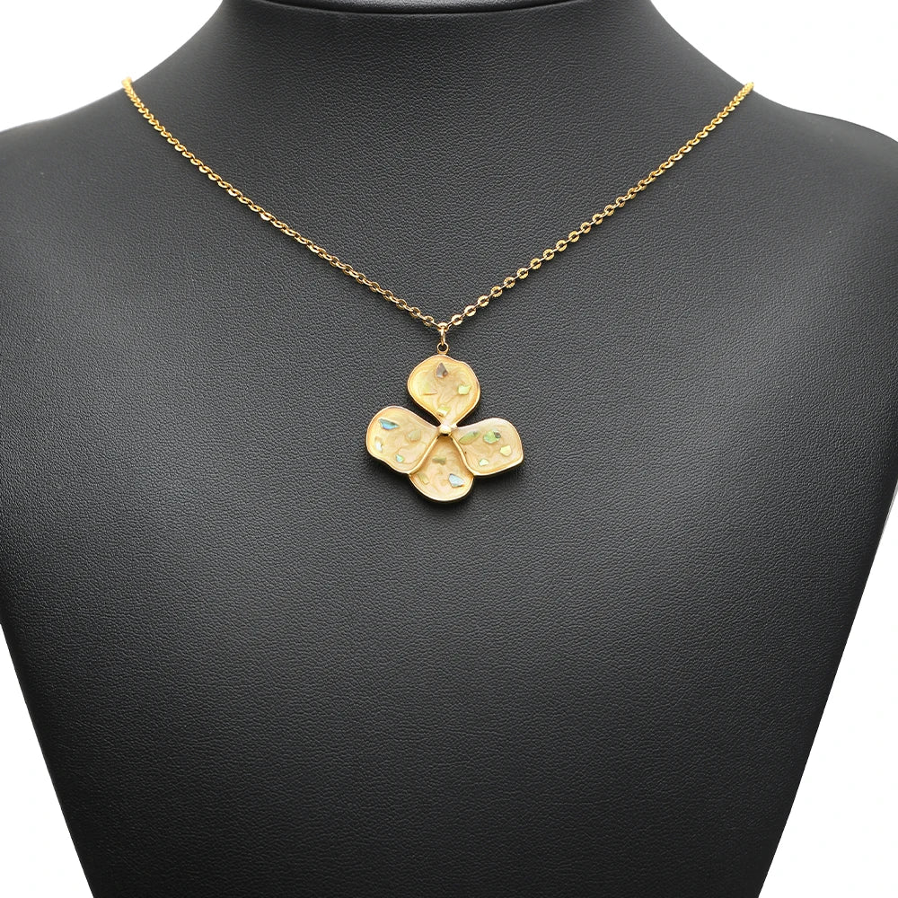 18K Gold-Plated Enamel Four-Leaf Clover Pendant Lucky Charm Hollow Necklace-DIY Jewelry Making Supplies (Wholesale) Model