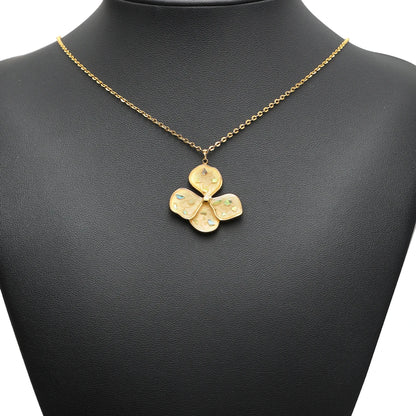 18K Gold-Plated Enamel Four-Leaf Clover Pendant Lucky Charm Hollow Necklace-DIY Jewelry Making Supplies (Wholesale) Model