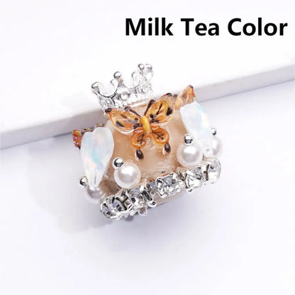 Handmade Silver Alloy Crown Pendant with Acrylic Beads Butterfly Hearts and Clear Rhinestones for Pen Making
