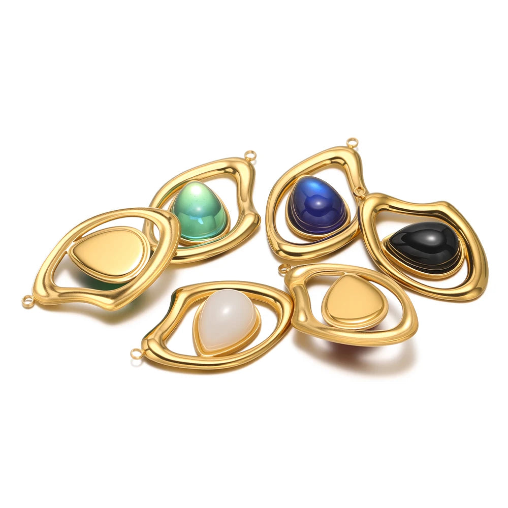 Fashion 18k Gold Plated Stainless Steel Hollow Irregular Water Drop Crystal Charm Pendant for Necklace Jewelry Making
