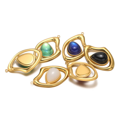 Fashion 18k Gold Plated Stainless Steel Hollow Irregular Water Drop Crystal Charm Pendant for Necklace Jewelry Making