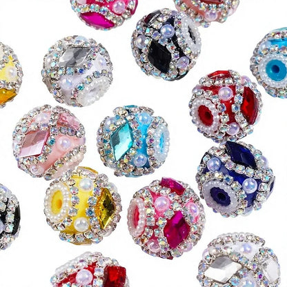 Fancy Handmade Round Acrylic Beads with Inlaid Diamond Rhinestones Multi-color for DIY Beadable Pen & Keychain Wholesale