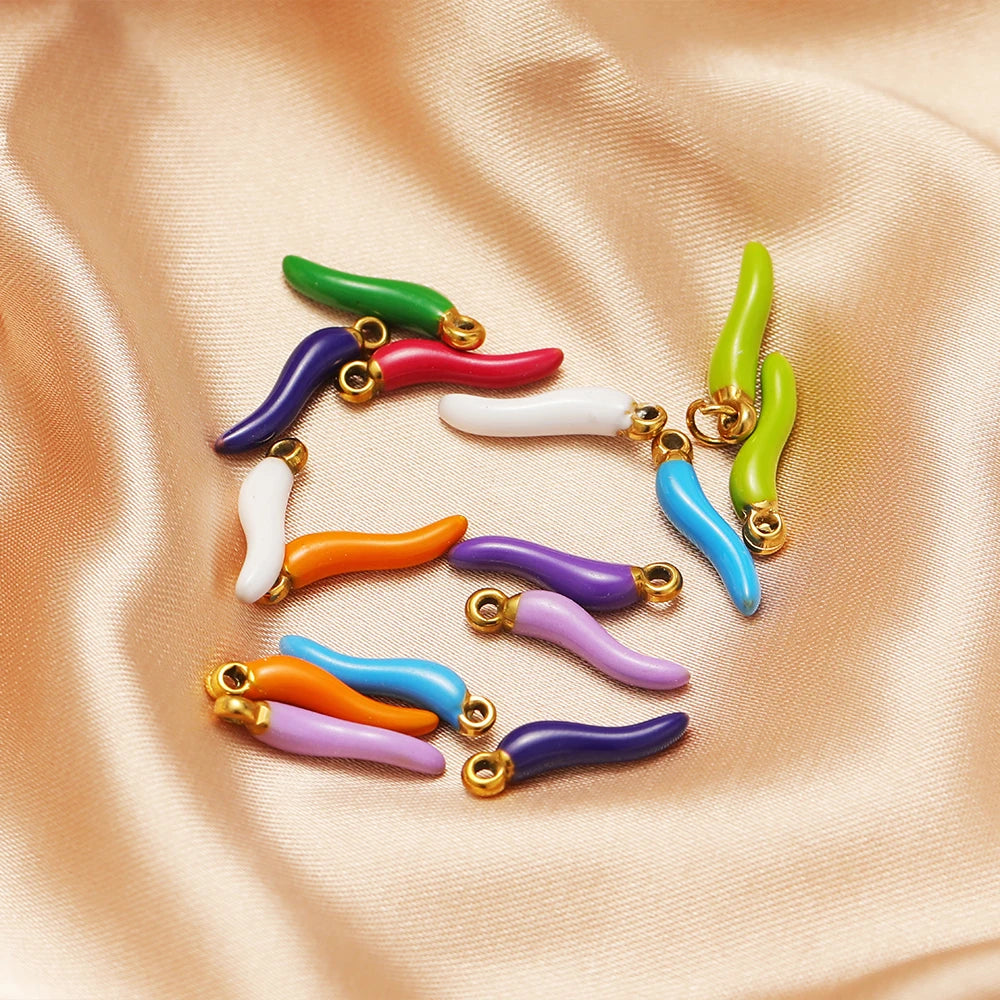 Colorful Enamel Stainless Steel 18K Gold Plated Red Pepper Chilli Charms Pendant for Jewelry Findings & Components