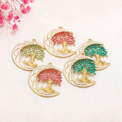 Norse Mythology World Tree Celtic Knot Stainless Steel Gold Plated Enamel Moon Tree of Life Charm Pendant for Jewelry Making