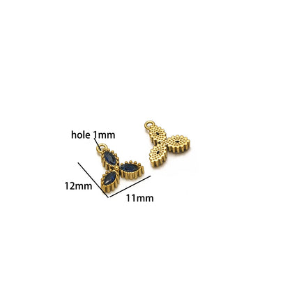 18k Gold Plated Stainless Steel Four Leaf Clover Triangular Droplet Oval Heart Zircon Charm Pendant for DIY Jewelry Making