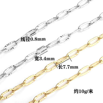 B2074 Embossing Paper Clip Chain Fadeless Stainless Steel Chain Jewelry Chain for Bracelet Necklace