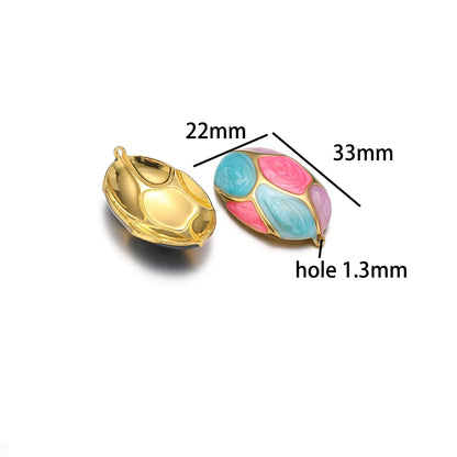 Newest 18k Gold Plated Stainless Steel Color Matching Hollow Oval Enamel Charms Pendant for Jewelry Necklace Earrings Making