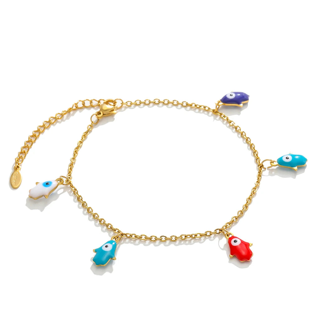 Wholesale 18k Gold Plated Stainless Steel  Eyes Charms Enamel Heart Palm Pendants for DIY Necklace Jewelry Making Accessories