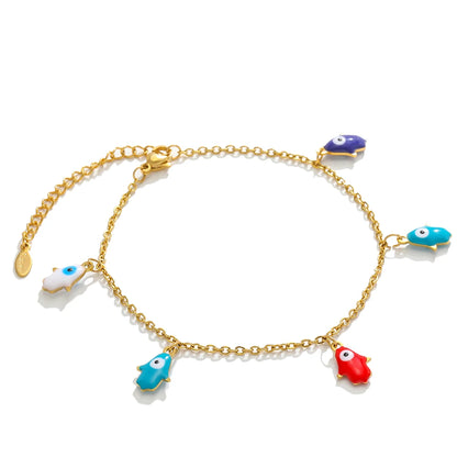 Wholesale 18k Gold Plated Stainless Steel  Eyes Charms Enamel Heart Palm Pendants for DIY Necklace Jewelry Making Accessories