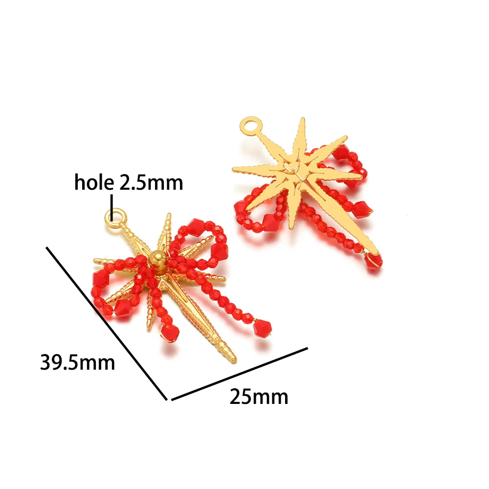 Elegant Designs 18k Gold Plated Stainless Steel Bowknot Flower Crystal Bead Charm Pendant for Jewelry Making Accessories
